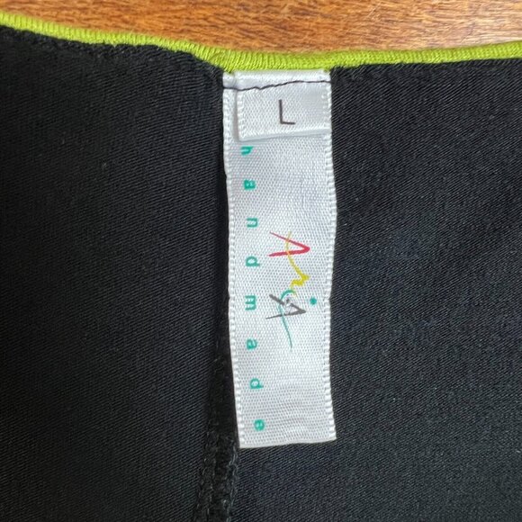 Aria Handmade Norma Tunic Top Womens Large Green Black Layered 3/4 Sleeve V-Neck - Picture 8 of 10